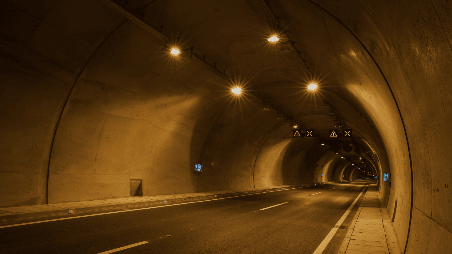 A road inside a tunnel.